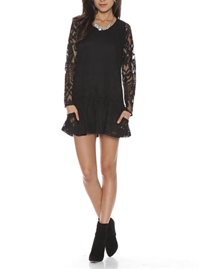 Lovers + Friends Heart Babydoll Dress Black Lace Large Versatile Like New